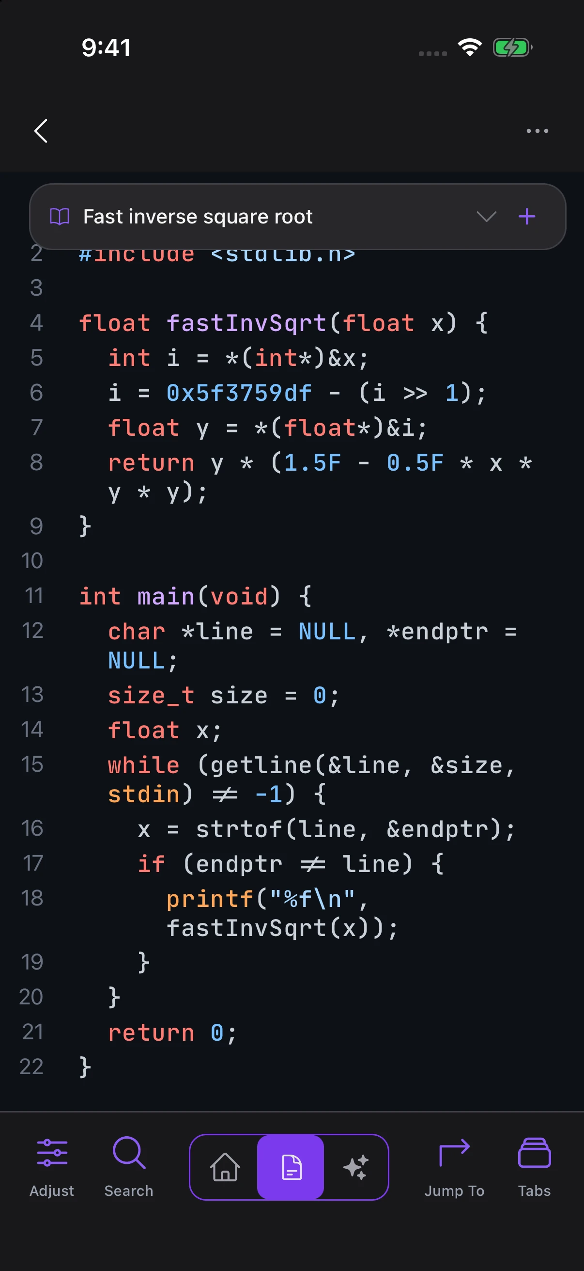 Reading syntax-highlighted C code in Gitscrolls